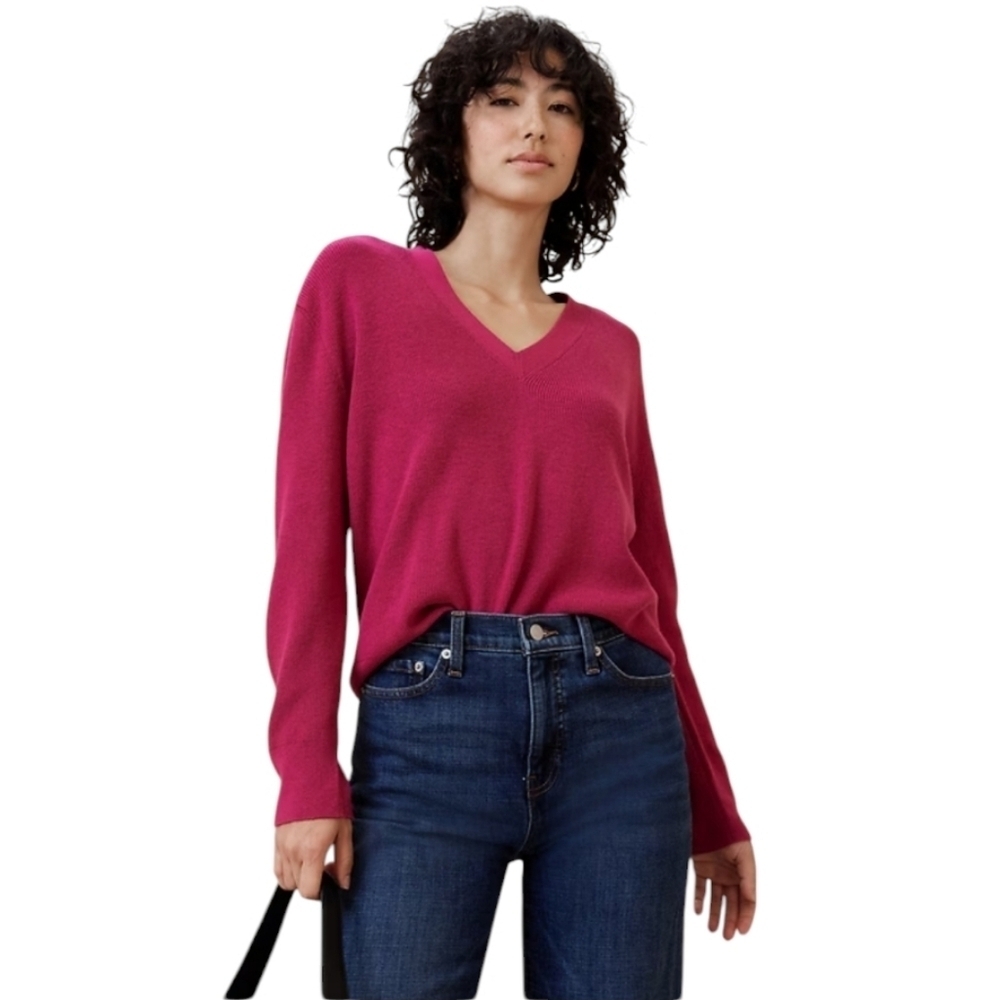 Banana Republic Womens Pink Merino Wool V-Neck Sweater Size S